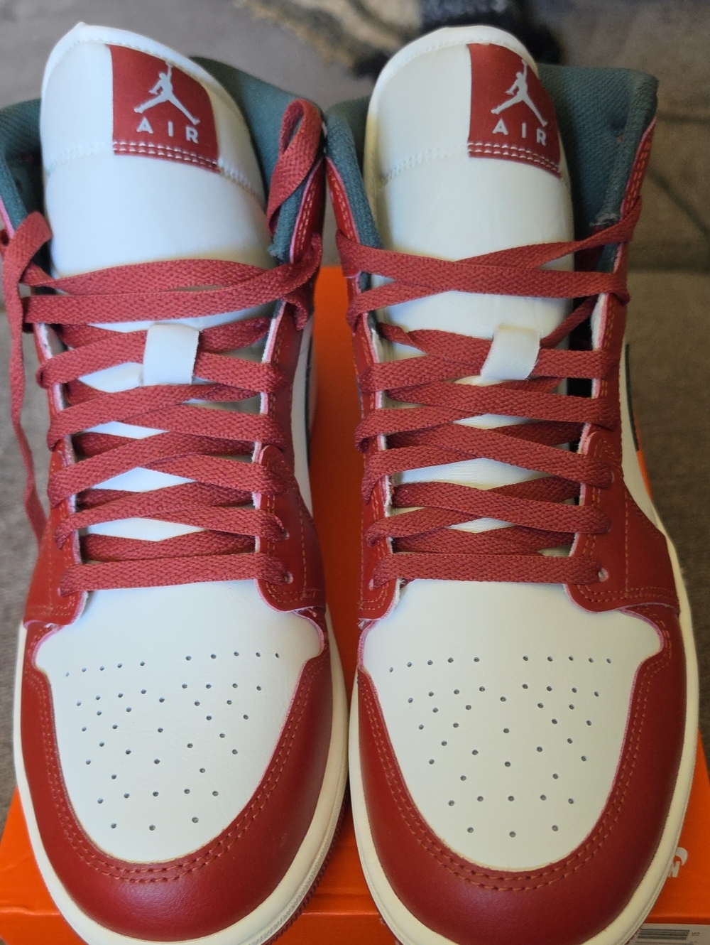 Men's Nike High-Top Sneakers in White, Burnt Orange and Green